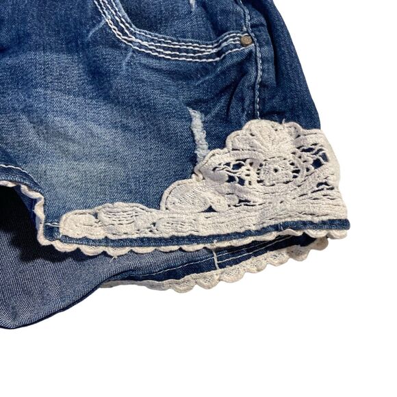 Amethyst Button Fly Embroidered Crochet‎ Pocket Distressed Denim Shorts Women 0 - Picture 2 of 15